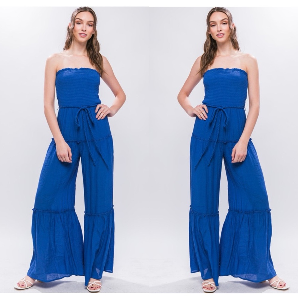 NWT $98 strapless tube tie waist linen romper jumpsuit cover-up